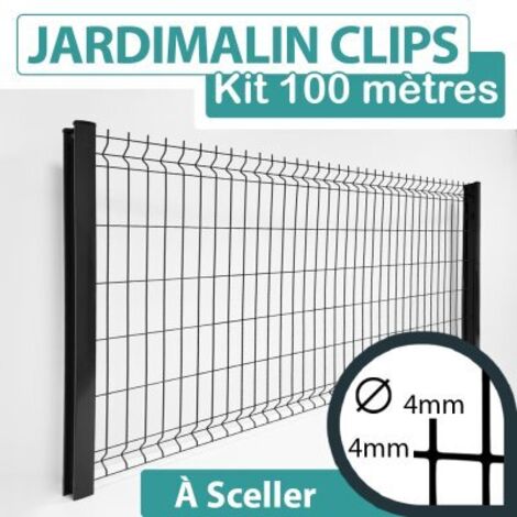 Kit Grillage Rigide Gris Anthracite 100M - JARDIMALIN CLIPS - Fil 4mm - 1,73 mètre