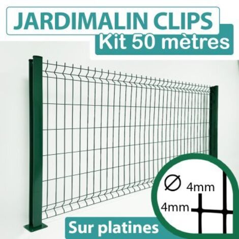Kit Grillage Rigide Vert 50M - JARDIMALIN CLIPS - Fil 4mm - Sur Platines - 0,63 mètre (1/4)