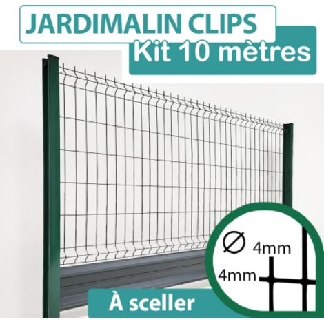 Kit Grillage Rigide Vert avec Soubassement Alu Anthracite 10M - JARDIMALIN CLIPS  - 1,73 mètre (1/4)