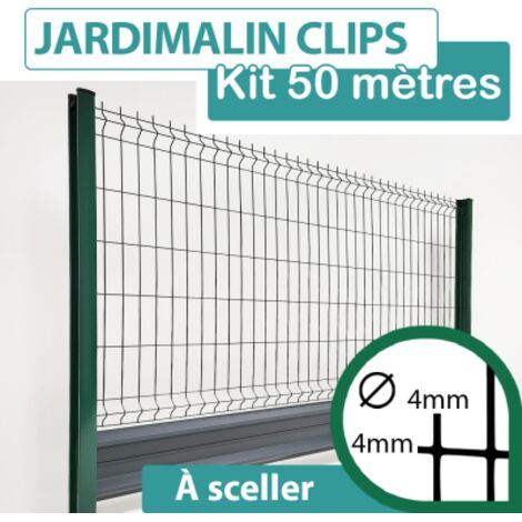 Kit Grillage Rigide Vert avec Soubassement Alu Anthracite 50M - JARDIMALIN CLIPS  - 1,23 mètre