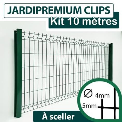 Cloture & Jardin – Kit grillage rigide vert 10M – Panneaux en acier thermolaqué – Hauteur 1,23 m – Maille 200x55 mm – Fil 4/5 mm – Garantie 10 ans