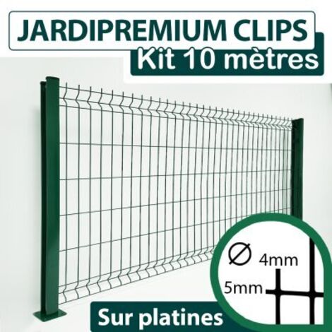 Kit Grillage Rigide Vert 10M - JARDIPREMIUM CLIPS - Fil 4/5mm - Sur Platines - 0,83 mètre (1/4)