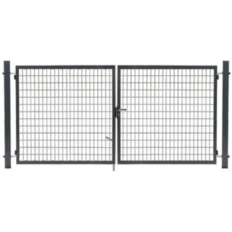 Cloture & Jardin – Portail grillagé gris 2m – Acier galvanisé thermolaqué – Grilles rigides 100x50mm – Tirant droit pour fermeture sécurisée