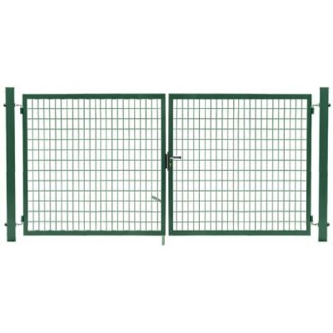 Cloture & Jardin – Portail grillagé vert 2m – Acier galvanisé thermolaqué – Largeur de passage 1,88m – Sens d'ouverture réversible