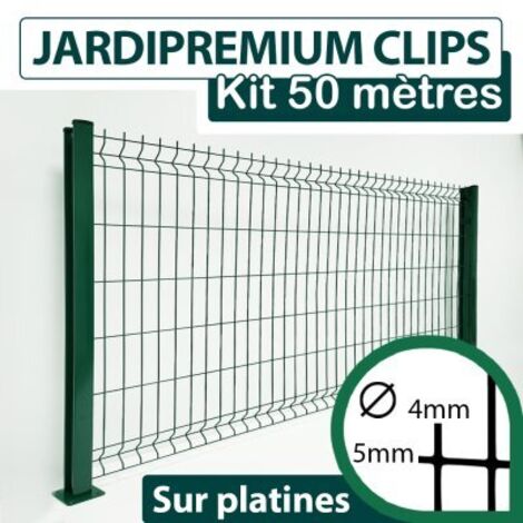 Kit Grillage Rigide Vert 50M - JARDIPREMIUM CLIPS - Fil 4/5mm - Sur Platines - 0,63 mètre (1/4)