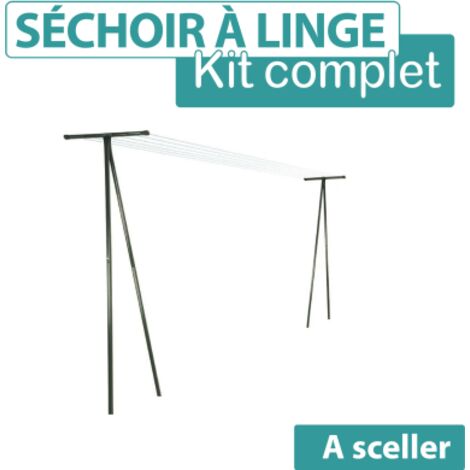 Cloture & Jardin – Séchoir à linge extérieur en acier plastifié – Kit complet avec 2 piquets 2m et fil de 30m – Résistant aux intempéries – Installation facile