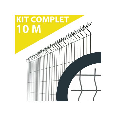 Cloture & Jardin – Kit grillage rigide 10M – Acier thermolaqué gris anthracite – Maille 200x55 mm – Hauteur 1,73 m – Fil 4 mm vertical, 5 mm horizontal