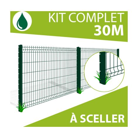 Cloture & Jardin – Kit grillage rigide vert 30M – Panneaux en acier thermolaqué – Maille 200x55mm – Hauteur 1,93m – Résistant à la rouille (1/4)