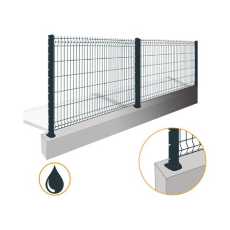 Cloture & Jardin – Kit grillage rigide 10M – Acier thermolaqué gris anthracite – Poteaux à encoches sur platines – Hauteur 1,23 m