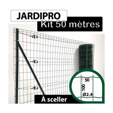 Kit Grillage Soudé Vert 50M - JARDIPRO - Maille 100x50mm - Triple lisière - 1,20 mètre (1/4)