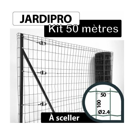 Kit Grillage Soudé Gris 50M - JARDIPRO - Maille 100x50mm - Triple lisière - 1,50 mètre (1/4)