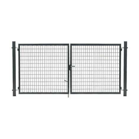 Cloture & Jardin – Portail grillagé gris 3m – Acier galvanisé thermolaqué – Grilles rigides 100x50mm – Hauteur 2m – Installation rapide avec accessoires