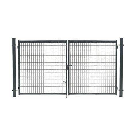 Cloture & Jardin – Portail grillagé gris 4m – Acier galvanisé thermolaqué – Largeur de passage 3,88m – Hauteur 0,98m avec poteaux de 1,50m