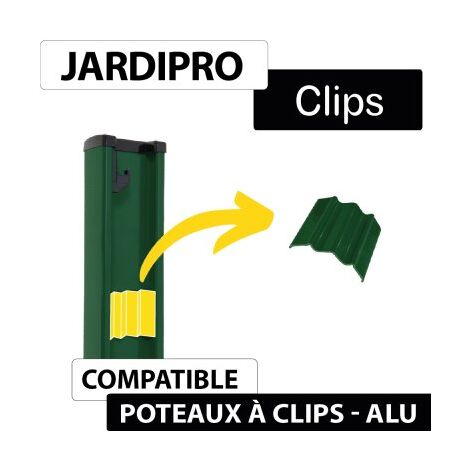 Cloture & Jardin – Clip vert en aluminium pour poteau de clôture – Revêtement thermolaqué RAL 6005 – Résistant aux intempéries – Installation facile