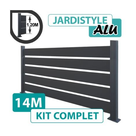 Kit Clôture Aluminium Gris Anthracite 14M - Claire voie - Sur Platines - 1,20 mètre