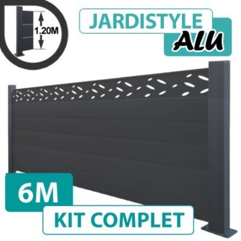Kit Clôture Aluminium Gris Anthracite 6M - Design - Sur Platines - 1,20 mètre (1/4)