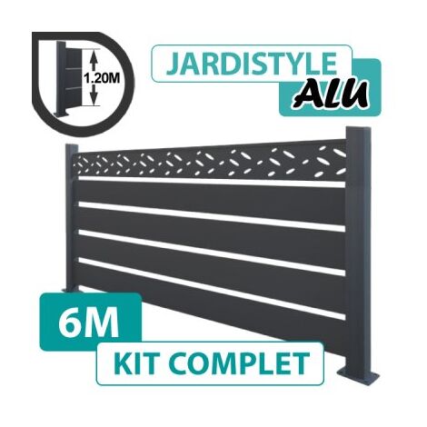 Kit Clôture Aluminium Gris Anthracite 6M - Claire voie Design - Sur Platines - 1,20 mètre