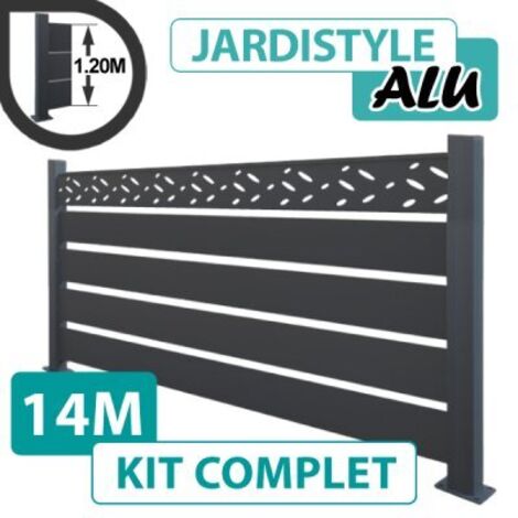 Kit Clôture Aluminium Gris Anthracite 14M - Claire voie Design - Sur Platines - 1,20 mètre