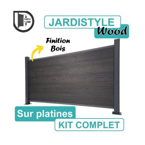 Kit Clôture Composite Gris Anthracite Effet Bois 12,6M - Sur Platines - 0,95 mètre