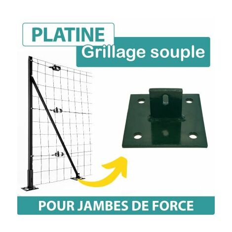 Cloture & Jardin – Platine de fixation pour jambe de force – Acier galvanisé thermolaqué – 10cm x 10cm – Hauteur 5cm – Pour clôture souple