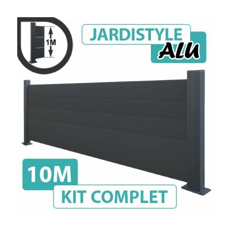Kit Clôture Aluminium Gris Anthracite 10M - Pleine - Sur Platines - 1 mètre
