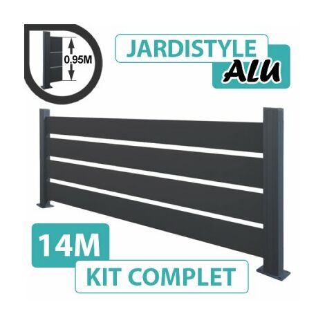 Kit Clôture Aluminium Gris Anthracite 14M - Claire Voie - Sur Platines - 0,95 mètre