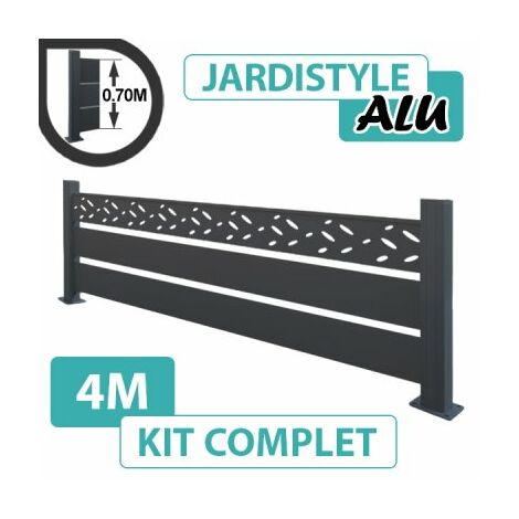 Kit Clôture Aluminium Gris Anthracite 4M - Claire voie Design - Sur Platines - 0,70 mètre