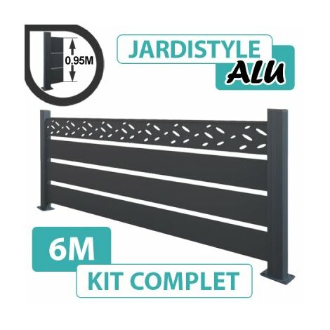 Kit Clôture Aluminium Gris Anthracite 6M - Claire voie Design - Sur Platines - 0,95 mètre