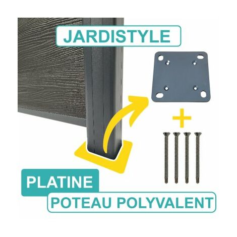Cloture & Jardin – Platine aluminium pour poteau 4 entrées – Fixation visserie incluse – Dimensions 120x120x5mm – Aluminium thermolaqué gris anthracite