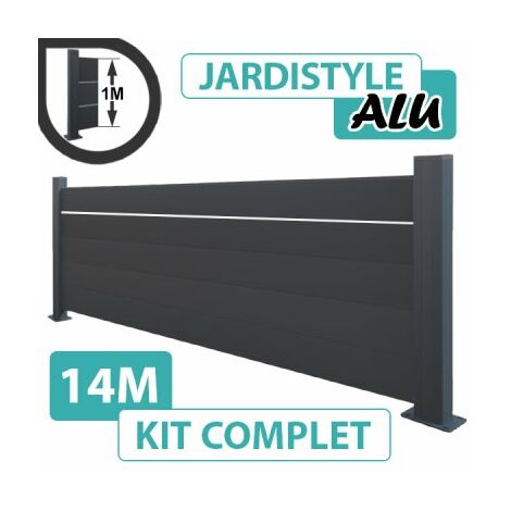 Kit Clôture Aluminium Gris Anthracite 14M - Pleine avec liseré - Sur Platines - 1 mètre