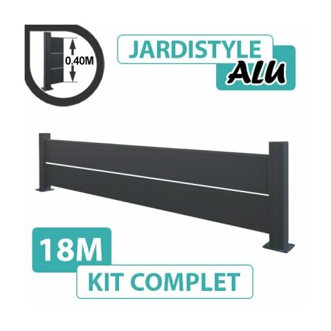 Kit Clôture Aluminium Gris Anthracite 18M - Pleine avec liseré - Sur Platines - 0,40 mètre
