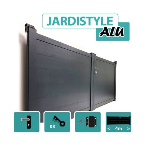 Cloture & Jardin – Portail aluminium gris anthracite plein 4m – Hauteur 1,80m – Aluminium thermolaqué anti-corrosion – Kit complet inclus