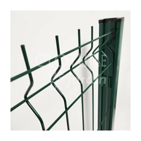 Kit clôture 10m panneau rigide + poteau encoches, Vert