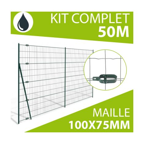 Cloture & Jardin – Kit grillage soudé gris 50m – Maille 100x75mm – Piquets en acier thermolaqué 1,45m – Pour clôture moderne et durable (1/4)