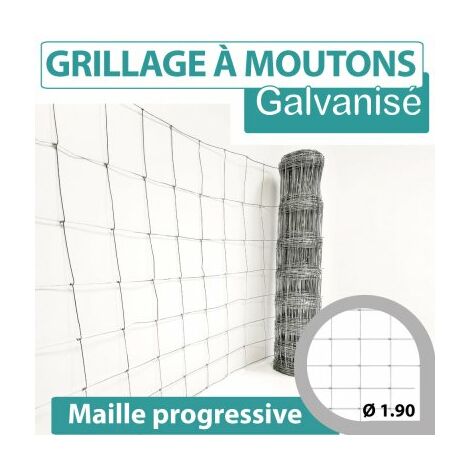 Cloture & Jardin – Grillage souple à moutons 50m – Maille progressive 15cm – Acier galvanisé 1.9mm – Pour délimitation pâtures et élevage