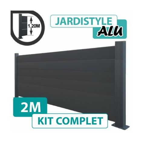 Kit Clôture Aluminium Gris Anthracite 2M - Pleine - Sur Platines - 1,20 mètre (1/4)