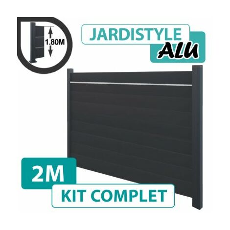 Kit Clôture Aluminium Gris Anthracite 2M - Plein avec Liseré - 1,80 mètre