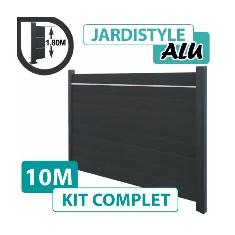 Kit Clôture Aluminium Gris Anthracite 10M - Plein avec Liseré - 1,80 mètre