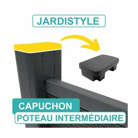 Cloture & Jardin – Capuchon aluminium pour poteau intermédiaire 2 entrées – Dimensions 7.20 x 4.50 cm – Compatible lames aluminium et composite – Garantie 10 ans