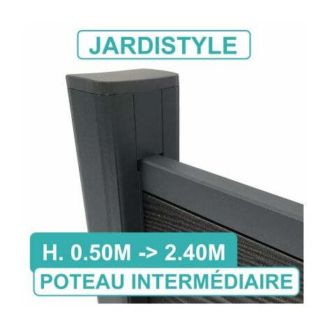 Cloture & Jardin – Poteau pour clôture aluminium 0,70m – Compatible lames aluminium et composite – Base rectangulaire 7.20 x 4.50cm – Couleur gris anthracite
