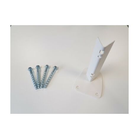 Cloture & Jardin – Platine poteau à encoches blanche en acier zingué – 3 trous de fixation pour béton – Dimensions 7.5x13.5cm – Visserie incluse