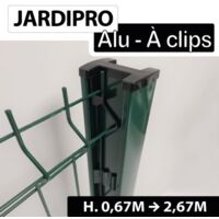 Cloture & Jardin – Poteau à clips aluminium vert 1,07m – Résistant aux environnements côtiers – Capuchon de finition avec crochet – Pour panneaux rigides