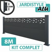 Kit Clôture Aluminium Gris Anthracite 8M - Design - Sur Platines - 0,80 mètre