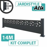 Kit Clôture Aluminium Gris Anthracite 14M - Design - Sur Platines - 0,40 mètre