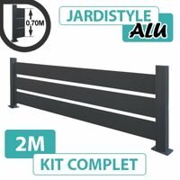 Kit Clôture Aluminium Gris Anthracite 2M - Claire voie - Sur Platines - 0,70 mètre