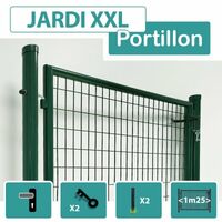 Cloture & Jardin – Portillon grillagé vert 1m25 – Ouverture poussant droit et tirant gauche – Grillage maille 100x50mm – Pour passage tondeuses