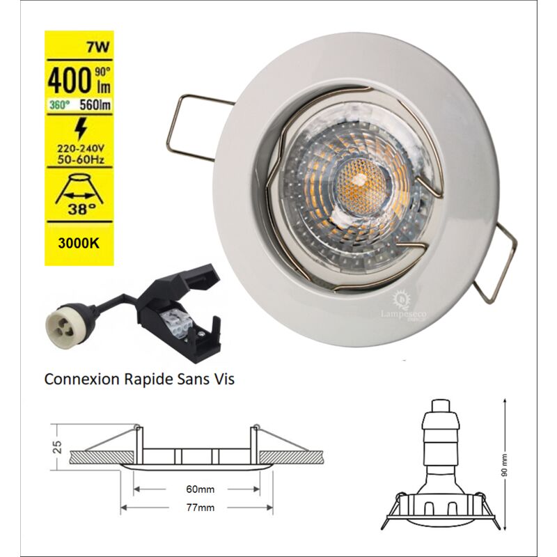 Spot LED encastrable Blanc Jaune 3 3W rond ∅100mm