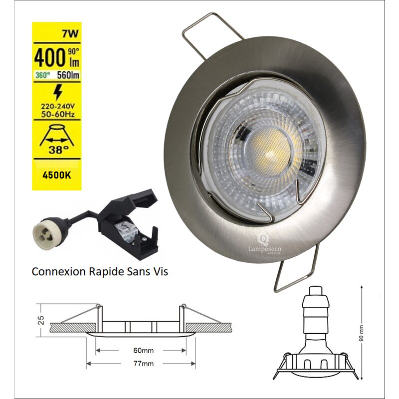 Emos Spot LED encastrable 230V, 5W / 450lm  Spot LED Extra Plat 50°  orientable, blanc