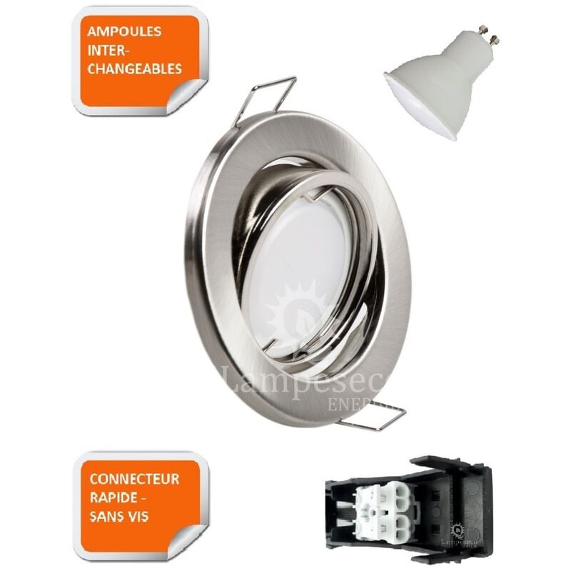 35 Spots led 3-step dimmable sans variateur 7w eq.56w blanc neutre finition  alu brossé