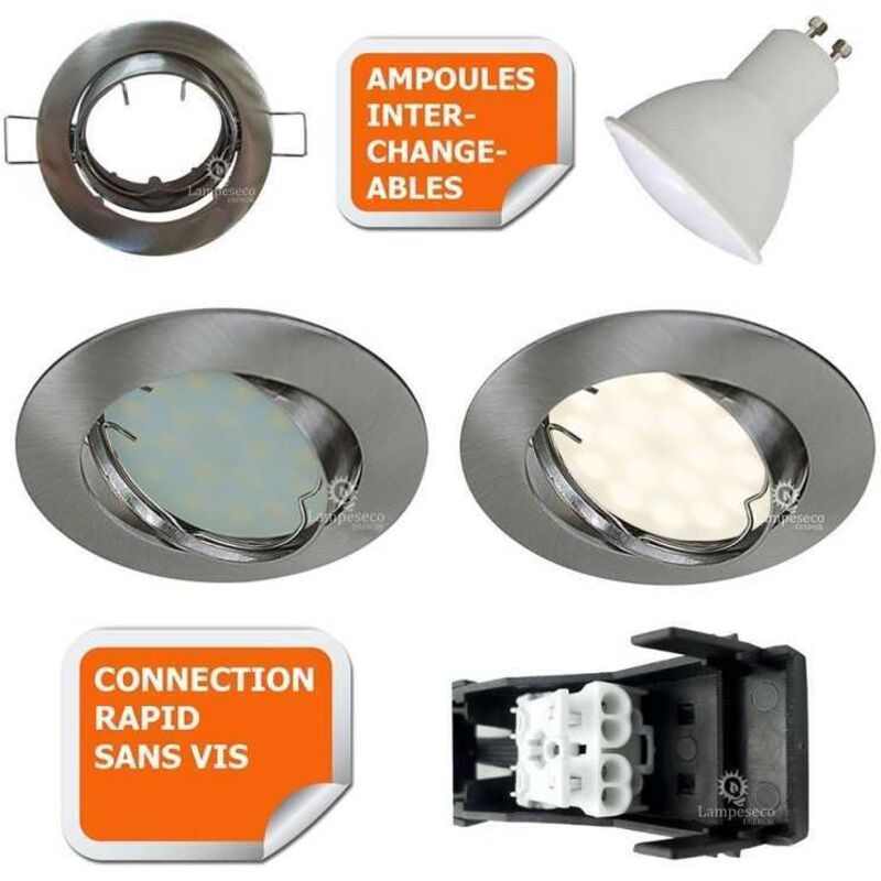 10 Spots encastrable orientable Alu Brossé avec GU10